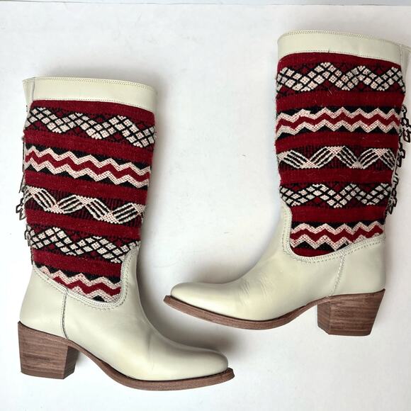 Cobra Society Handmade Alcazar Leather Wool Western Cowboy Boots Cream Red Sz 36 - Picture 3 of 12